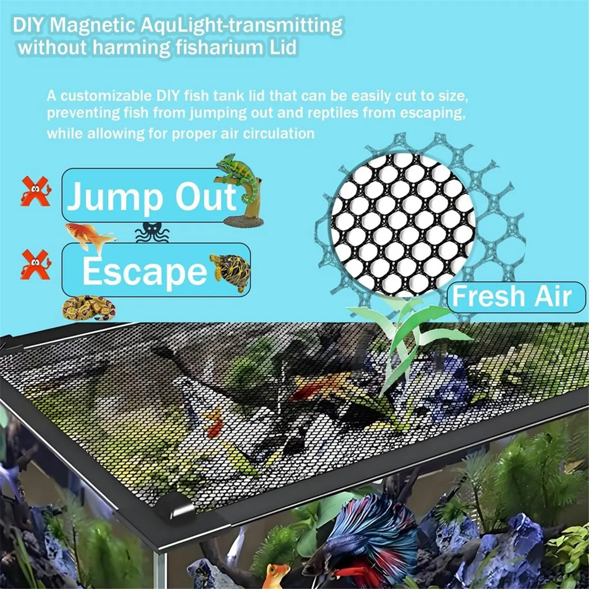 2026 NEW DIY Magnetic Aquarium Lid Fish Tank Hood Top Cover Anti-Jumping Net Cover Mesh to Protect Fish Jumping Out of Fish Tan