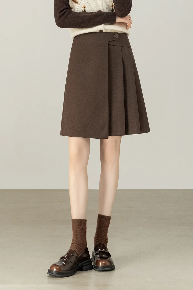 SENTUBILA Damen Kurzer A-Linien-Rock 2026 Winter Neuer Büro- und Freizeitrock mit Hoher Taille und Unregelmäßigem Saum, Einfarbiger Plissierter Rock 154QP3745 – Detail 7