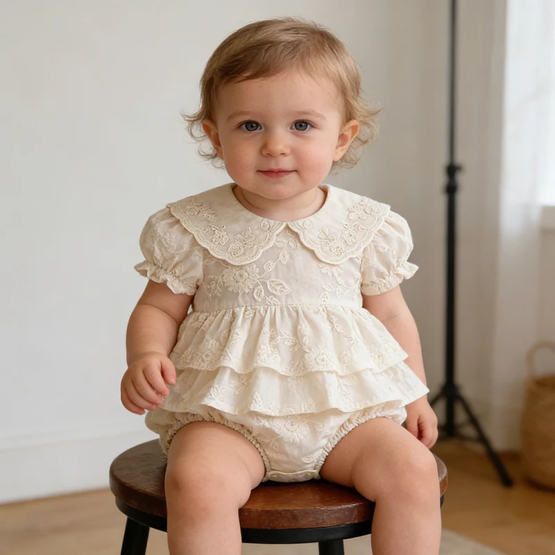 

Новые летние боди для девочек 2026 года, с коротким рукавом, хлопковые, с вышивкой, комбинезоны для малышей 0-24 месяца, детская одежда