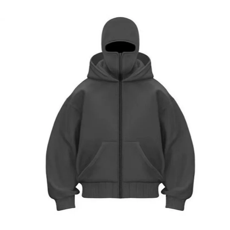 Men's Fashion Thickened Bandit Double-layer Hooded Sweatshirt with Double Cap and Double Collar Zipper Cardigan hoodies