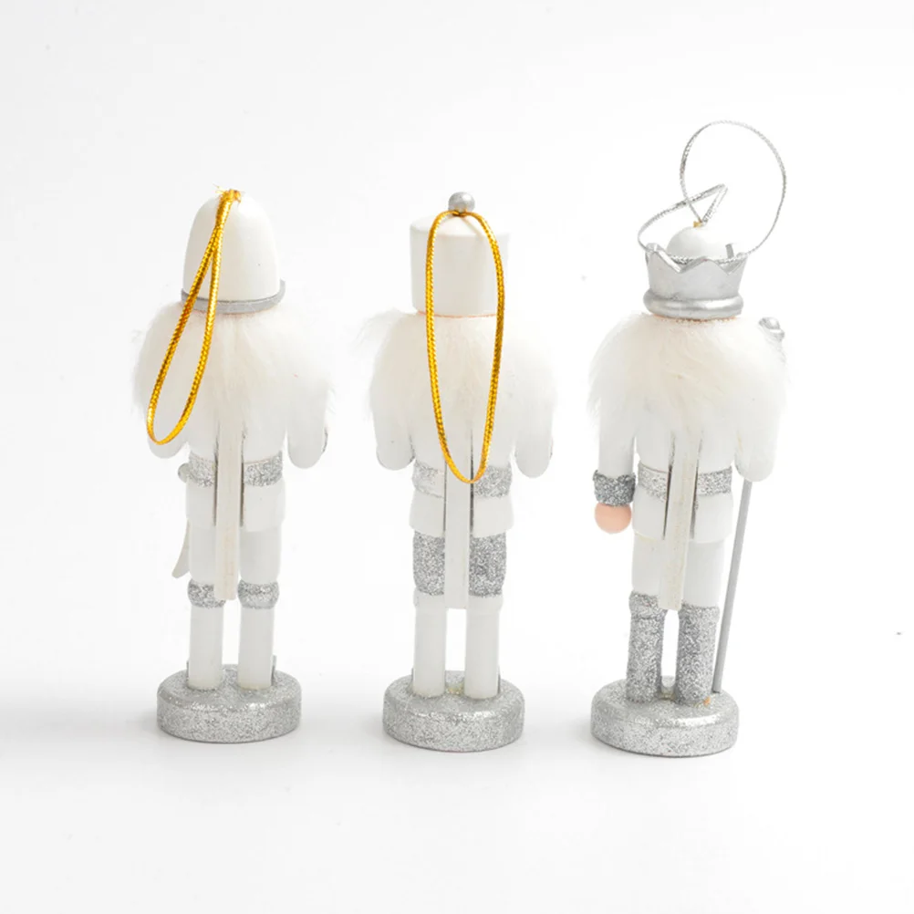 

3Pcs Christmas Nutcracker Ornament Wood Hanging Decor Xmas Pendant Traditional Craft for Living Room Bedroom Car Decoration