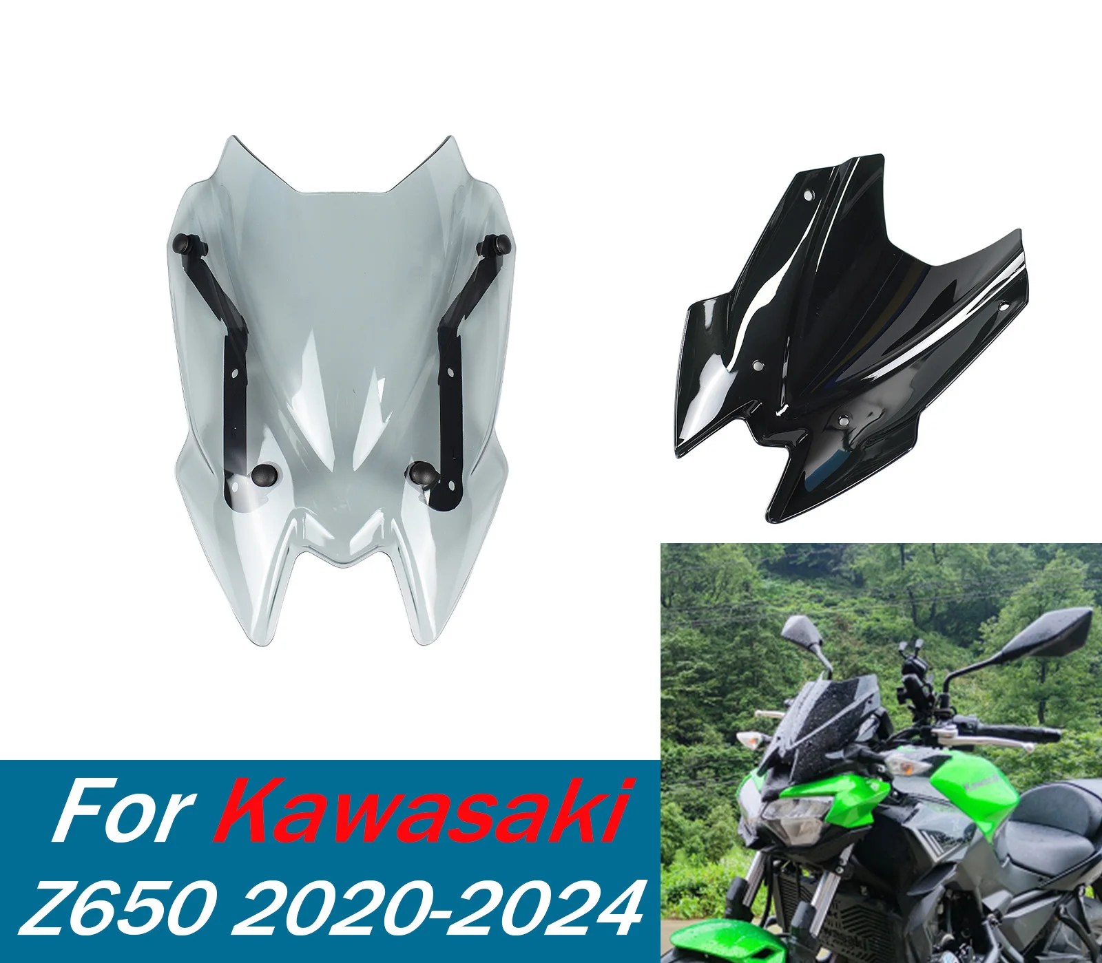 

Лобовое стекло мотоцикла для Kawasaki Z 650 2020-2024 Z650, передний ветрозащитный экран, воздушные дефлекторы, кронштейн, аксессуары