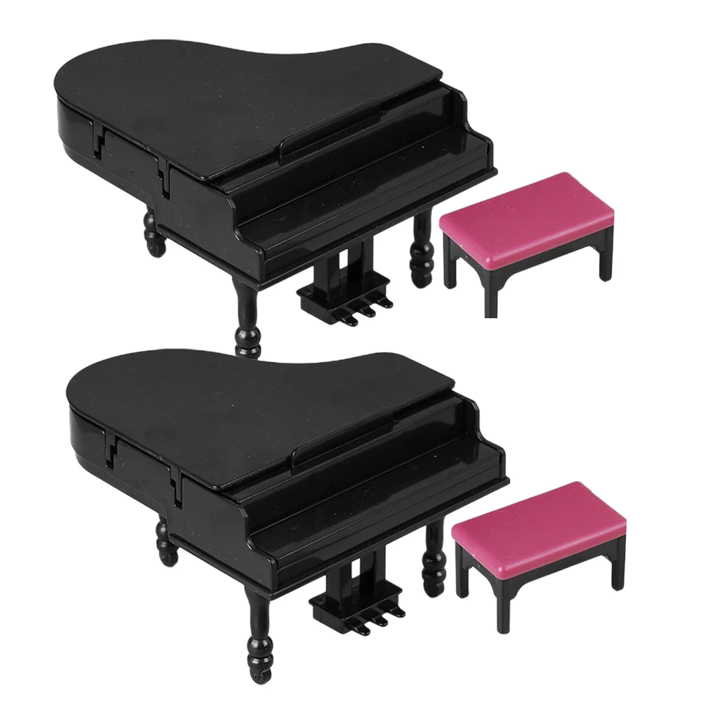 

2set 2 Sets Dollhouse Accessories Elegant Mini Grand Piano For Miniature Dollhouse Piano Home Office Decor Pretend Play