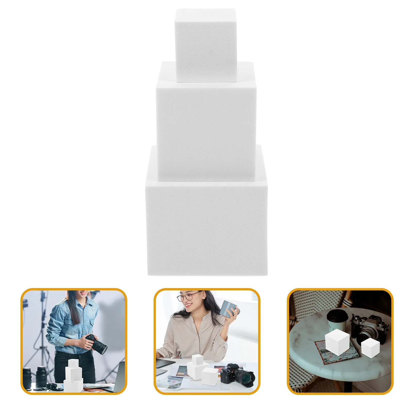 

3Pcs White Foam Cube Photo Prop Set Geometry Shapes for Jewelry Cosmetics Display Photography Cube Photo Shoot Decoration