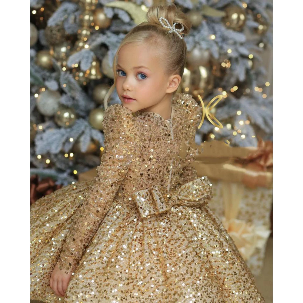 Luxury Sequined Ball Gown Birthday Party Frock Teen 9 10 Year 2022 Robe Princess Perform Girl Dress