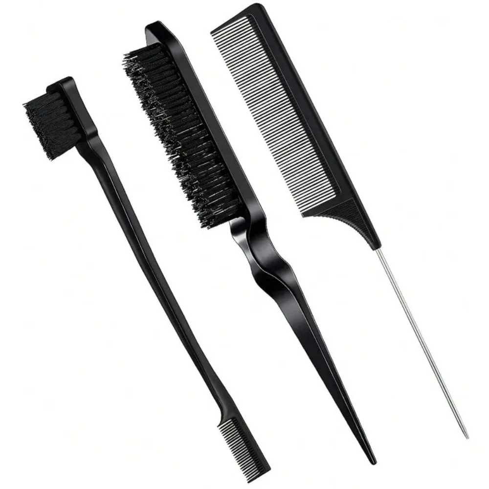 3pcs Hairdressing Tools Pointed Tail Comb Dual Head Eyebrow Brush Triple Row Comb Coiler Hair Salon Styling Comb