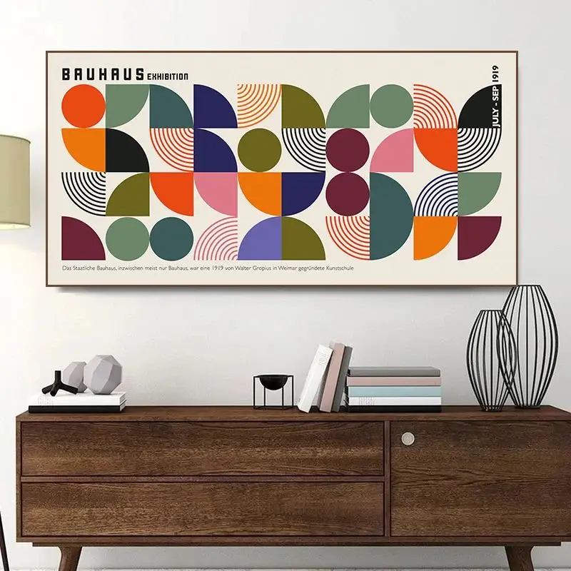 باوهاوس معرض المشارك هندسية قماش اللوحة الحد الأدنى منتصف القرن الحديثة جدار صورة فنية غرفة المعيشة ديكور المنزل #5