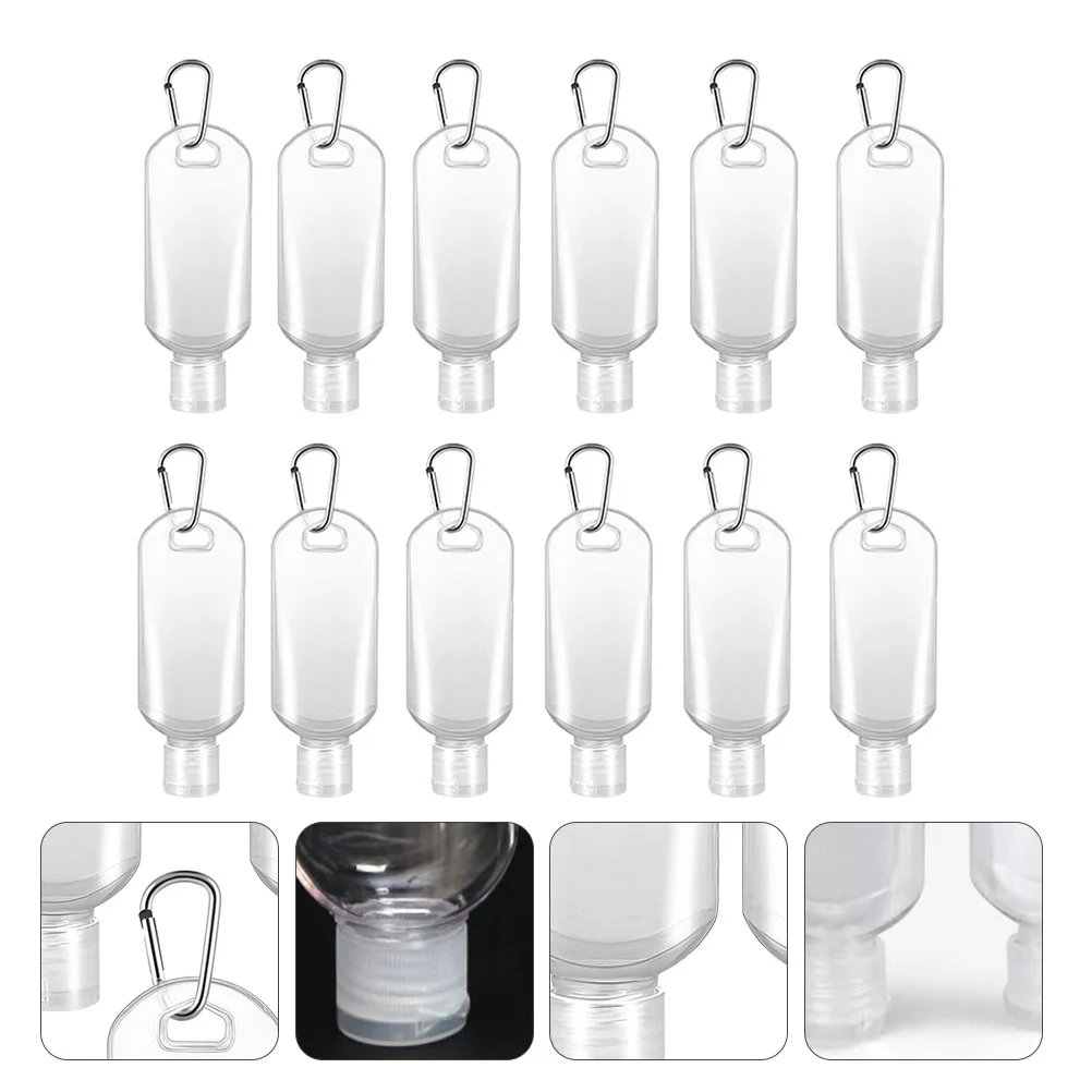 

12pcs 50Ml Refillable Travel Empty Subpackage Bottles With Carabiner Hook For Shampoo Body Wash Face Wash Sun Cream Face Toner