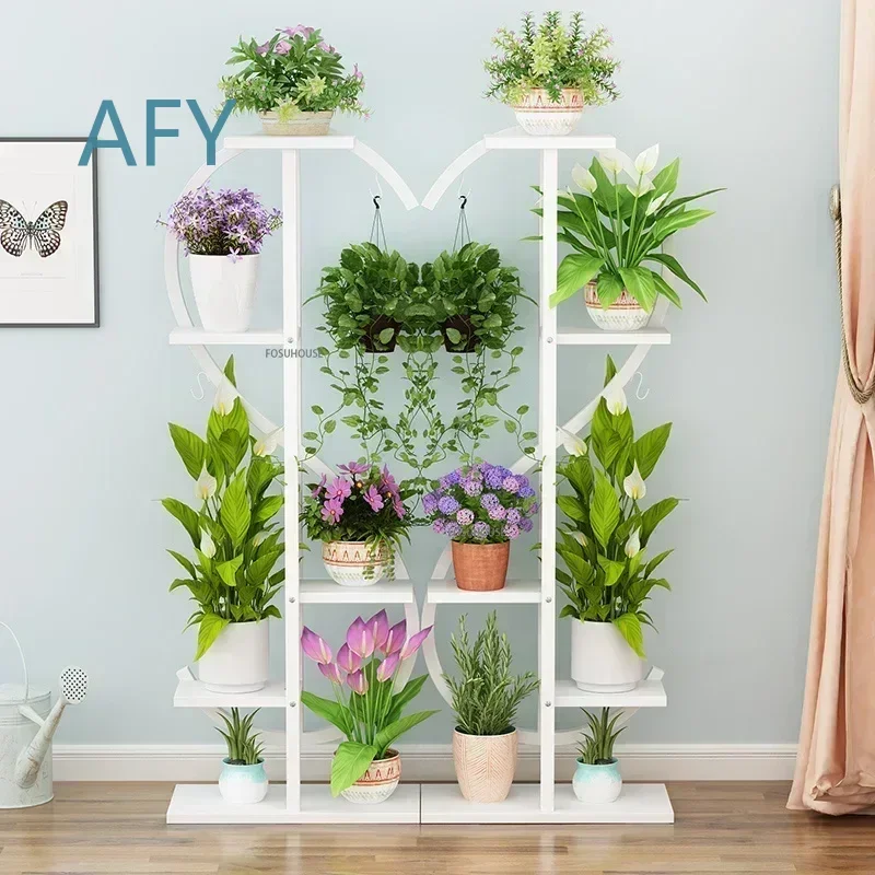 for Balcony Decorations Multi-layer Flower Shelf for Modern Wrought Iron Heart-shaped Plant Stand for Indoor Living Room