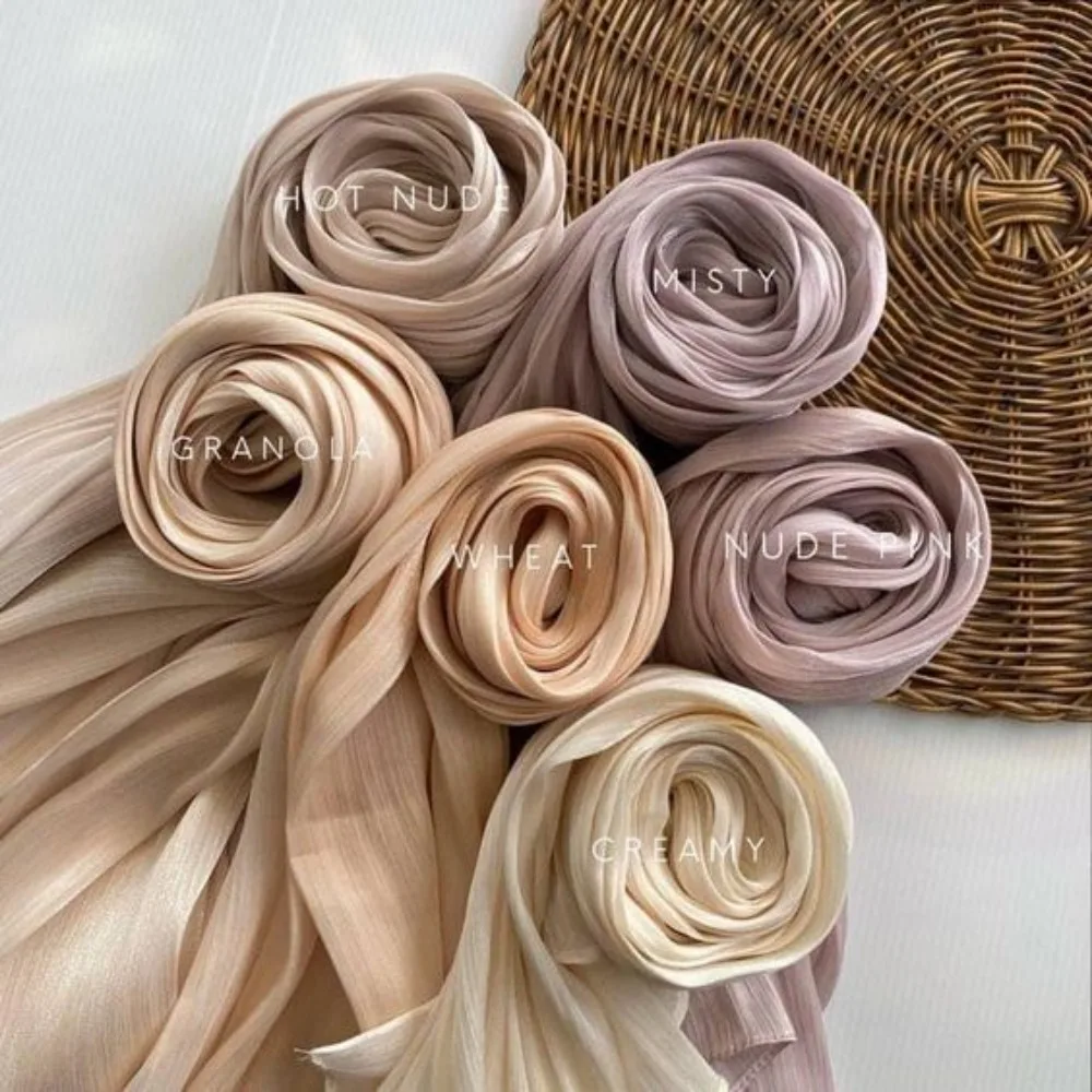 New Shimmer Bright Silk Scarf Chiffon Hijabs for Women Breathable Cool Satin Smooth Crepe Long Shawl Turban Head Wrap for Women