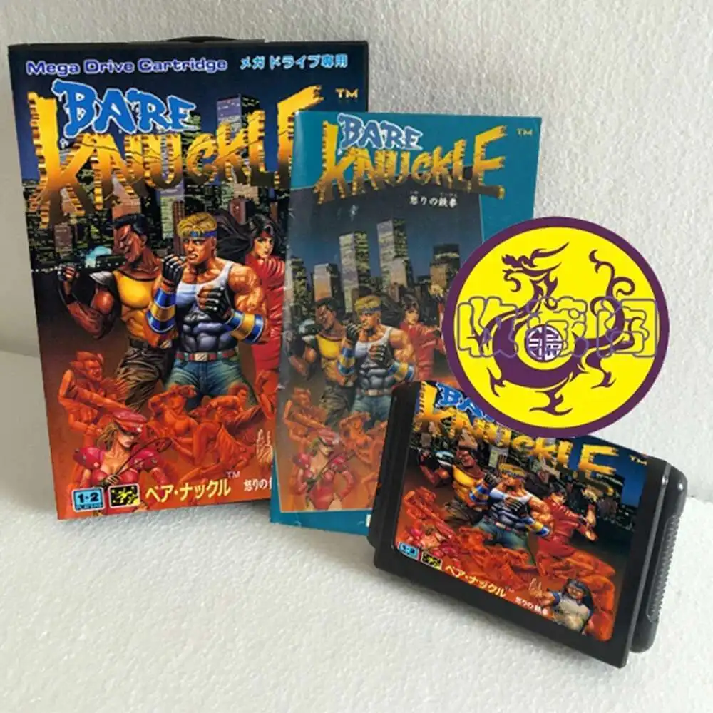 Bare Knuckle dengan Kotak dan Kartrid Manual untuk Sistem MegaDrive Genesis Kartu Game Sega MD 16 Bit
