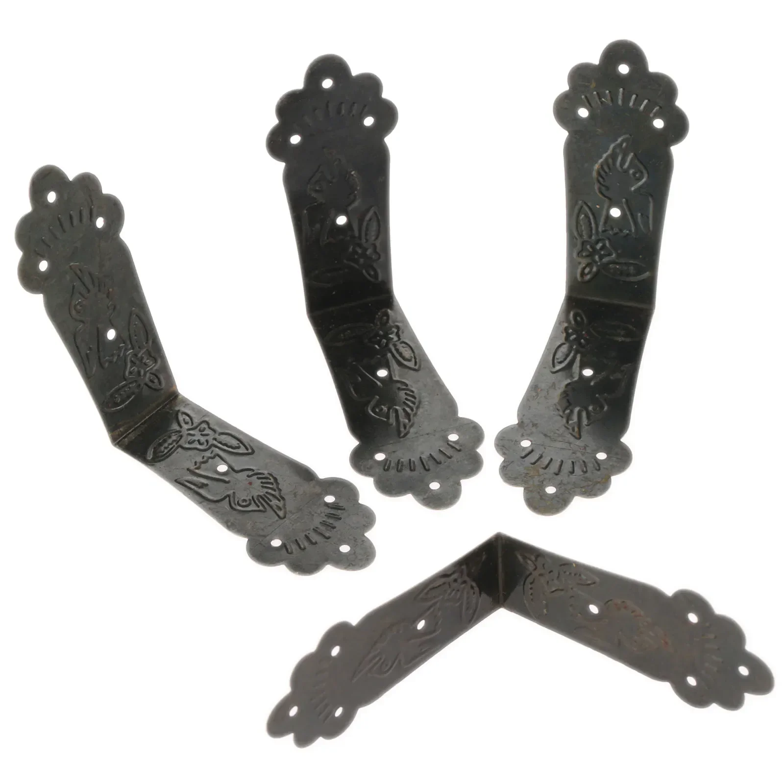 4Pcs Vintage Metal Decorative Corner Brackets Corner Protector Guards Edge Cover for Furniture Chest Case Jewelry Box Feet Leg