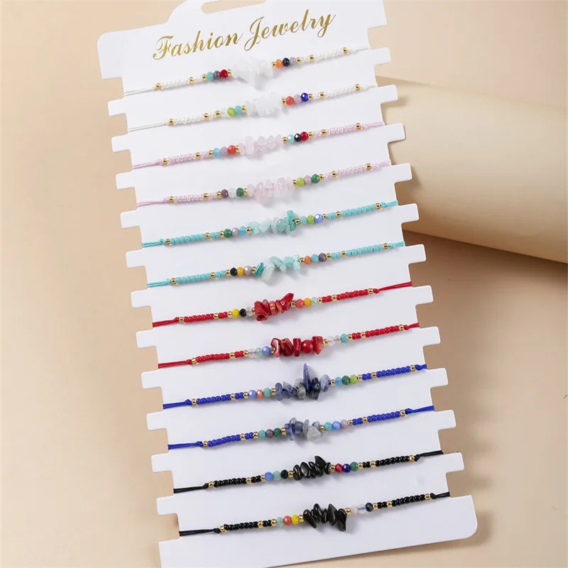 12pcs/lot Women Sun Flowers Bead Charms Bracelet Set Bohemia Braided Rope Chain Adjustable Handmade Bracelet Anklet Jewelry Gift