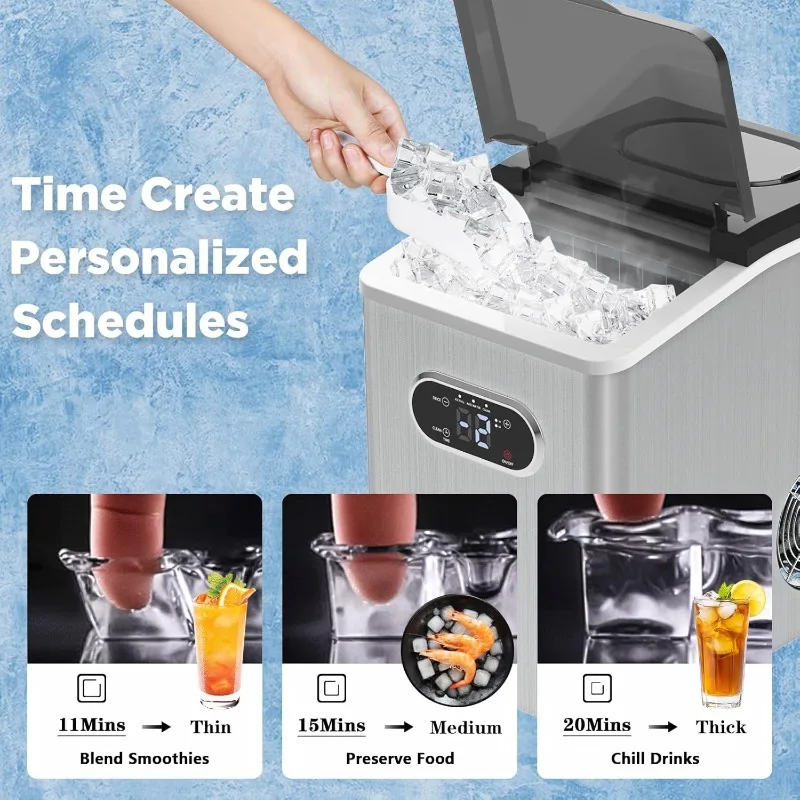 Ice Cube Maker Machine Countertop with 55lbs, 2.5L External Water Tank,2 Ways to Add Water,Auto-Cleaning,with Ice Scoop & Basket