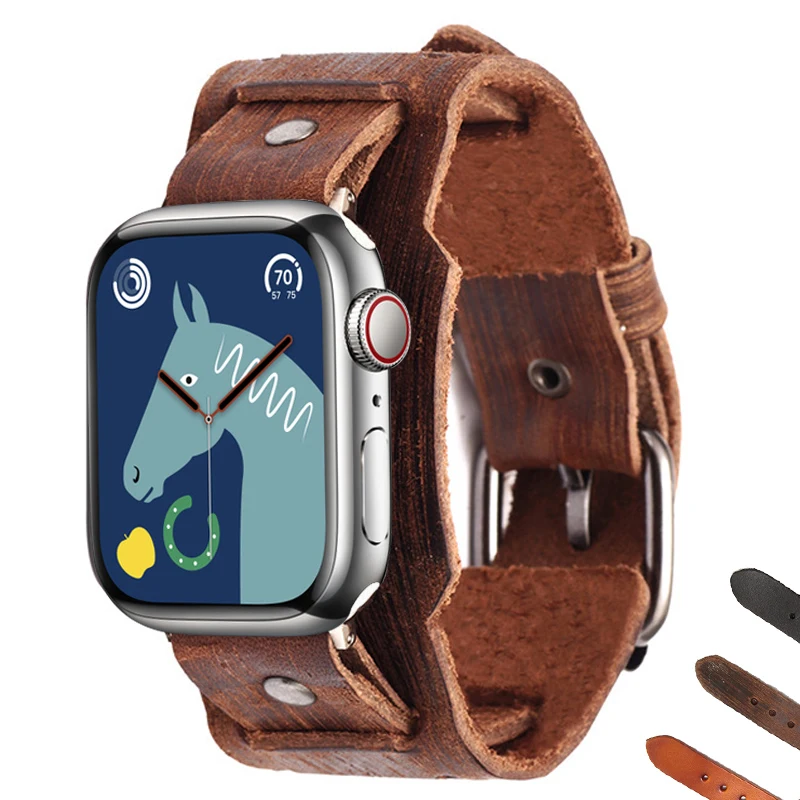 

Strap for Apple watch band 49mm 44mm 40mm 45mm 41mm Genuine Leather Retro bracelet Apple watch Series 3 4 5 se 6 7 8 Ultra