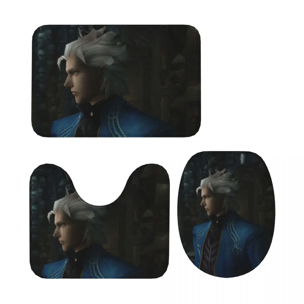 

Vergil From The Devil May Cry Seri 3 Piece Bath Mat Bathroom Set Toilet Lid Cover Home Decor Non-Slip Carpet Floor Rug