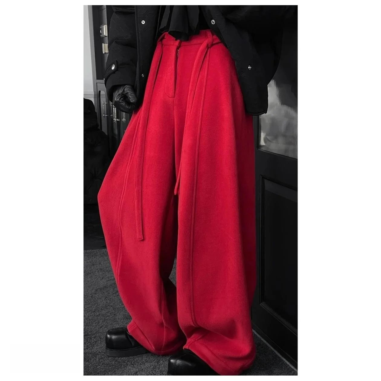 

Новинка зимы: повседневные широкие брюки свободного кроя из хлопка и полиэстера с удобным поясом на шнурке, универсальные