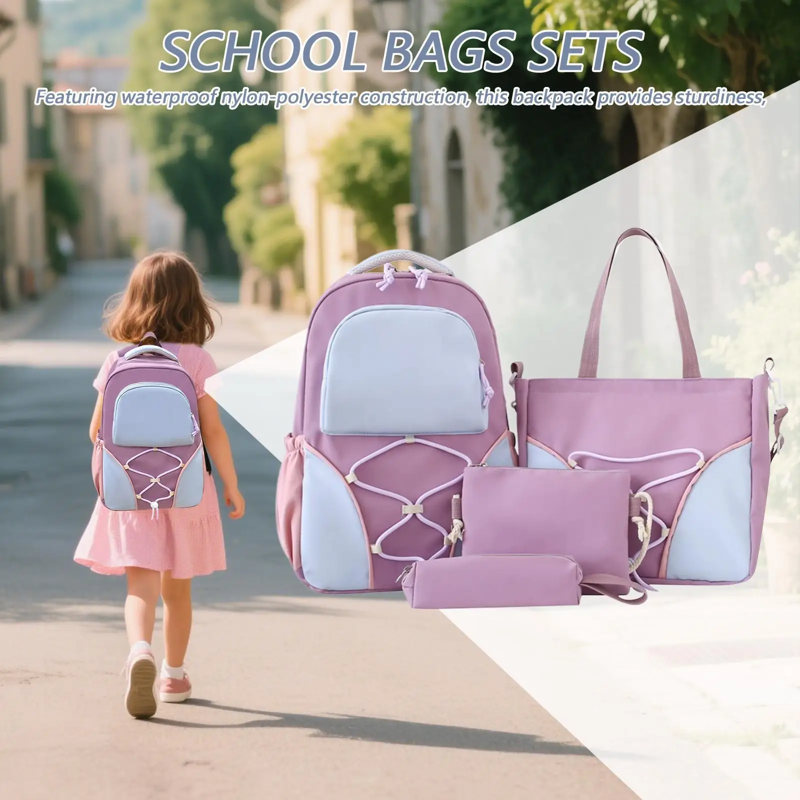 Book Bags For School 4 Pieces Messenger Bags Large Capacity Backpack With Pencil Case Travel Bookbag For Stationery Short Trips