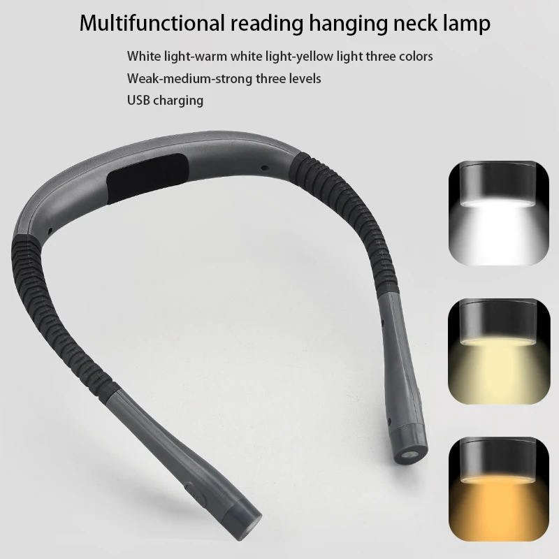 Hot Selling Double-Head Hose Hanging Neck Lamp Three Color Temperature Adjustable Eye Protection Folding Reading Book Lamp