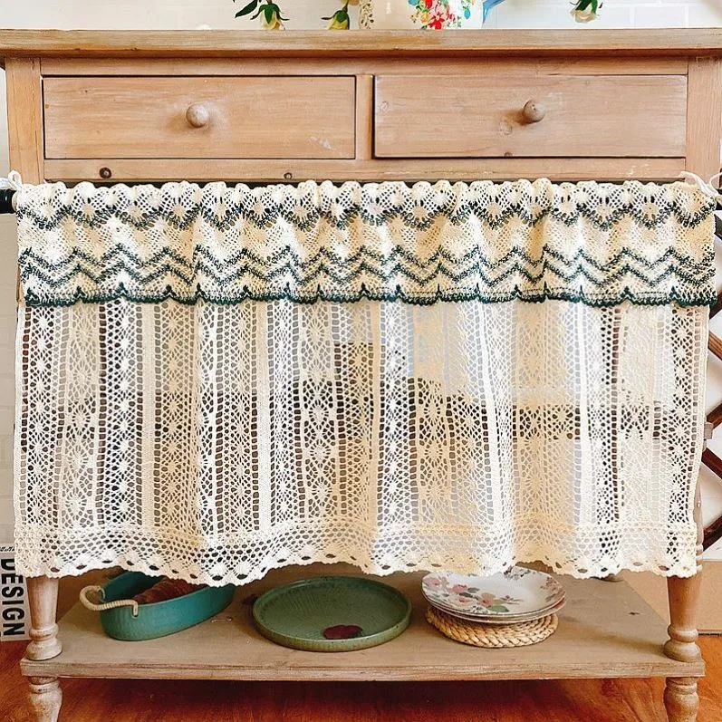 

Kitchen Curtains Cover Partition Kitchen Curtain Lace Half Cabinet Door Curtain Pastoral Cotton Weave Table and Cabinet Cover