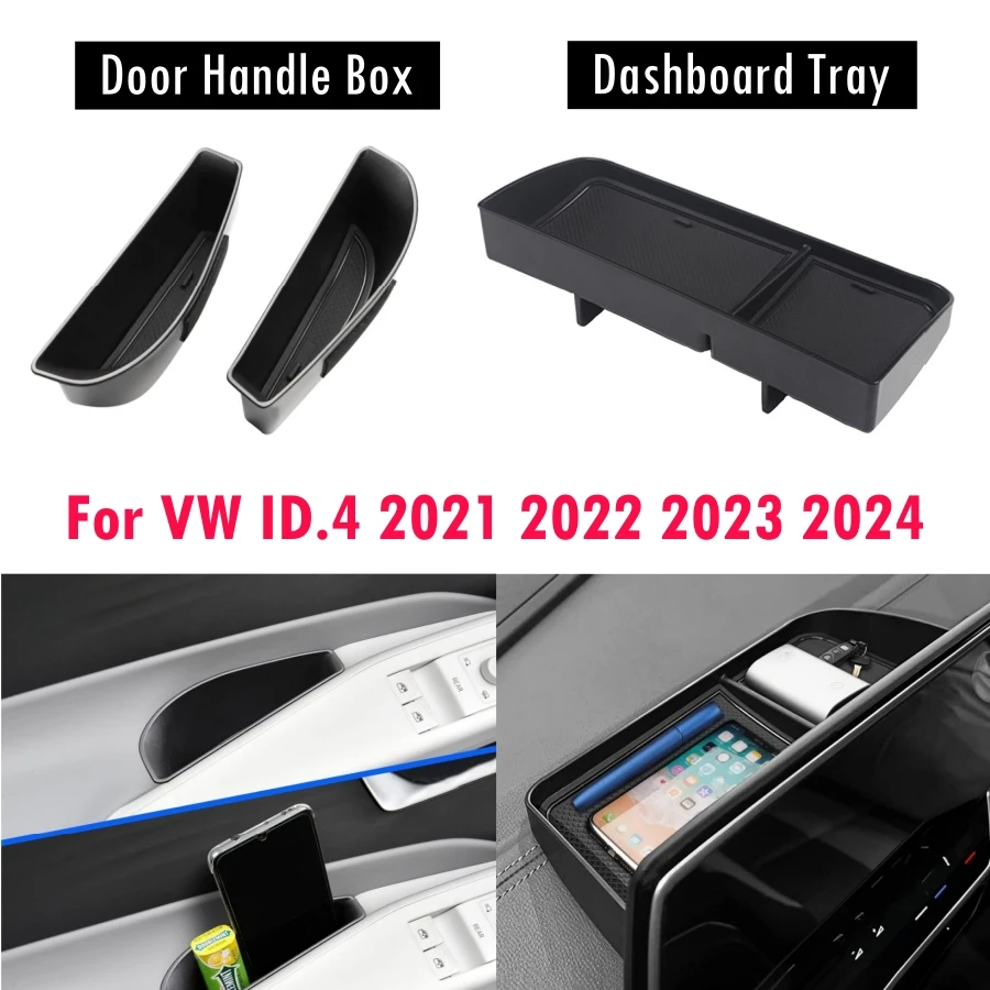 For VW ID.4 2021-2024 ABS Door Handle Storage Box & Dashboard Tray ID4 Crozz Door Organizer Dash Tray Accessories