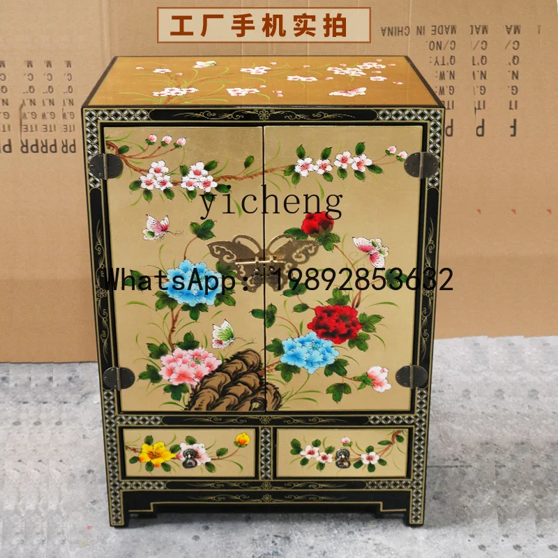 X6 Hand-Painted Gold Foil Entrance Shoe Cabinet Living Room Storage Entrance Cabinet Painted Storage Cabinet