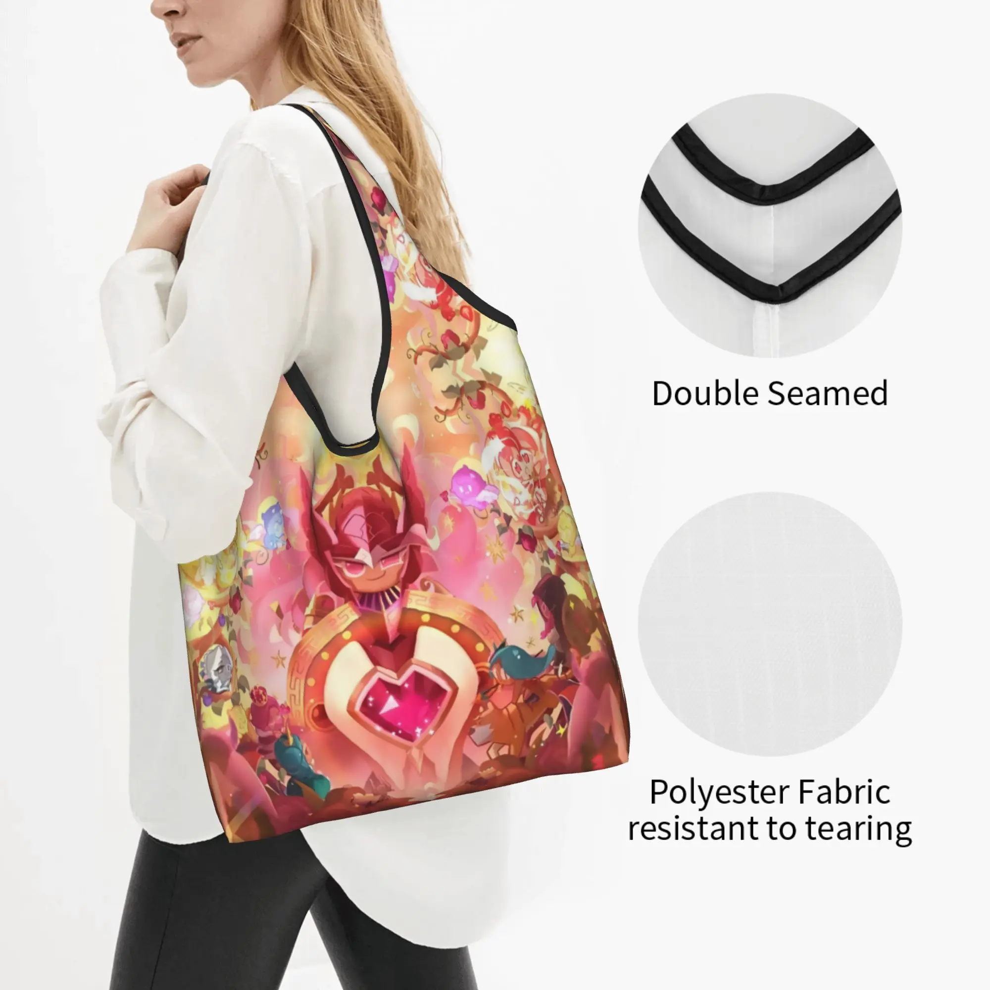 Cookie Run Kingdom Game  Anime  Grocery Tote Shopping Bag Women Fashion Cartoon  Shopper Shoulder Bag Large Capacity Handbag