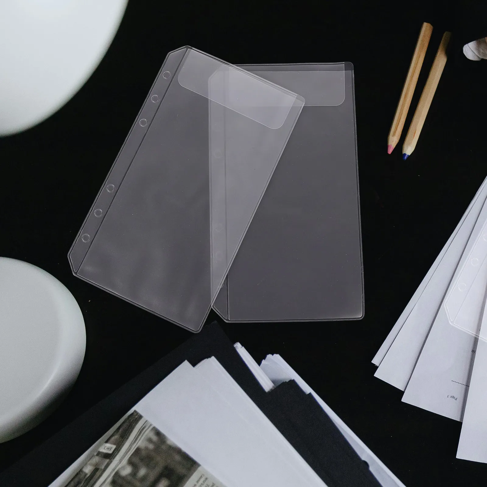

10Pcs Transparent PVC Binder Pocket Double Holes Bill Storage Pouch for Documents Coins Stamps Checks A5 Binder Envelope Office