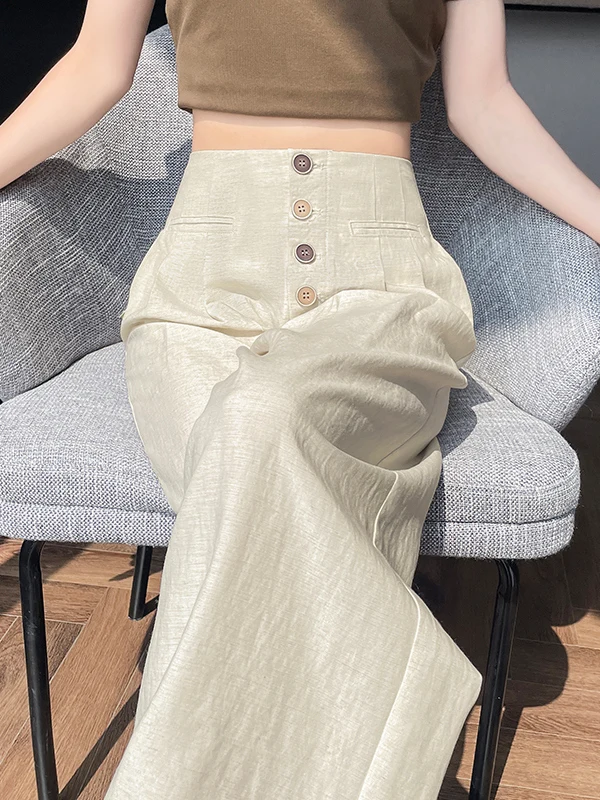 

Summer 2026 Women's Wide Leg Pants High Waist Linen Trousers Thin Narrow Version Floor Length Casual Style Fashion Ladies