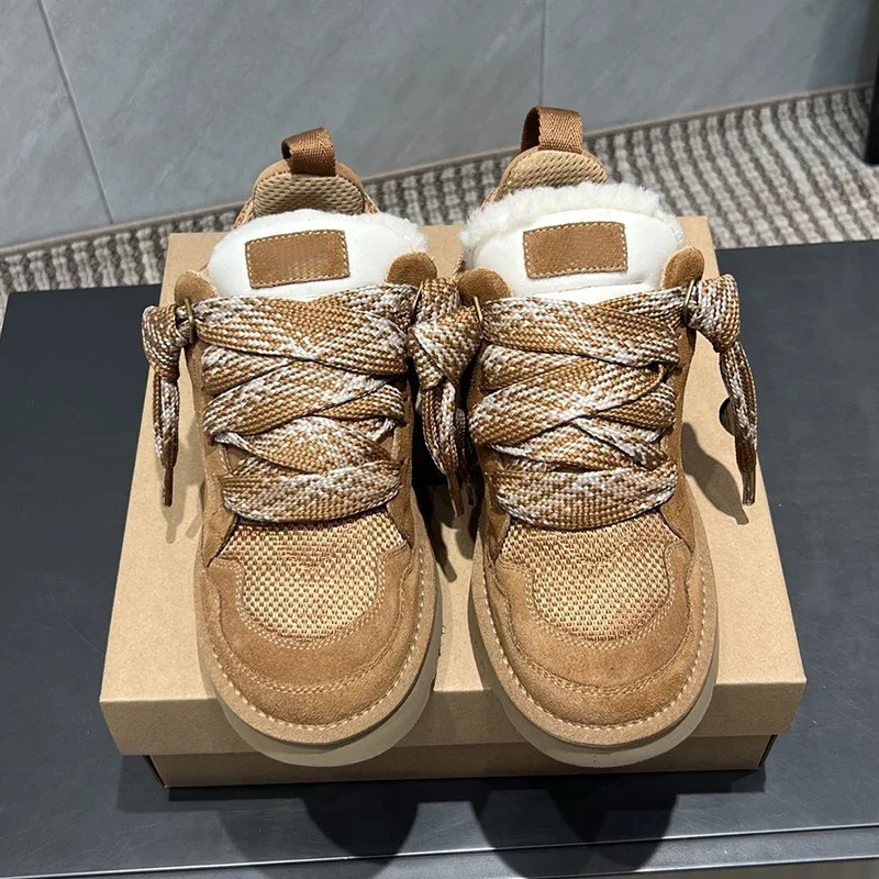 Chaud confort doublure floue plate-forme bottes décontractées femmes Beige semelle épaisse hiver intérieur extérieur chaussures