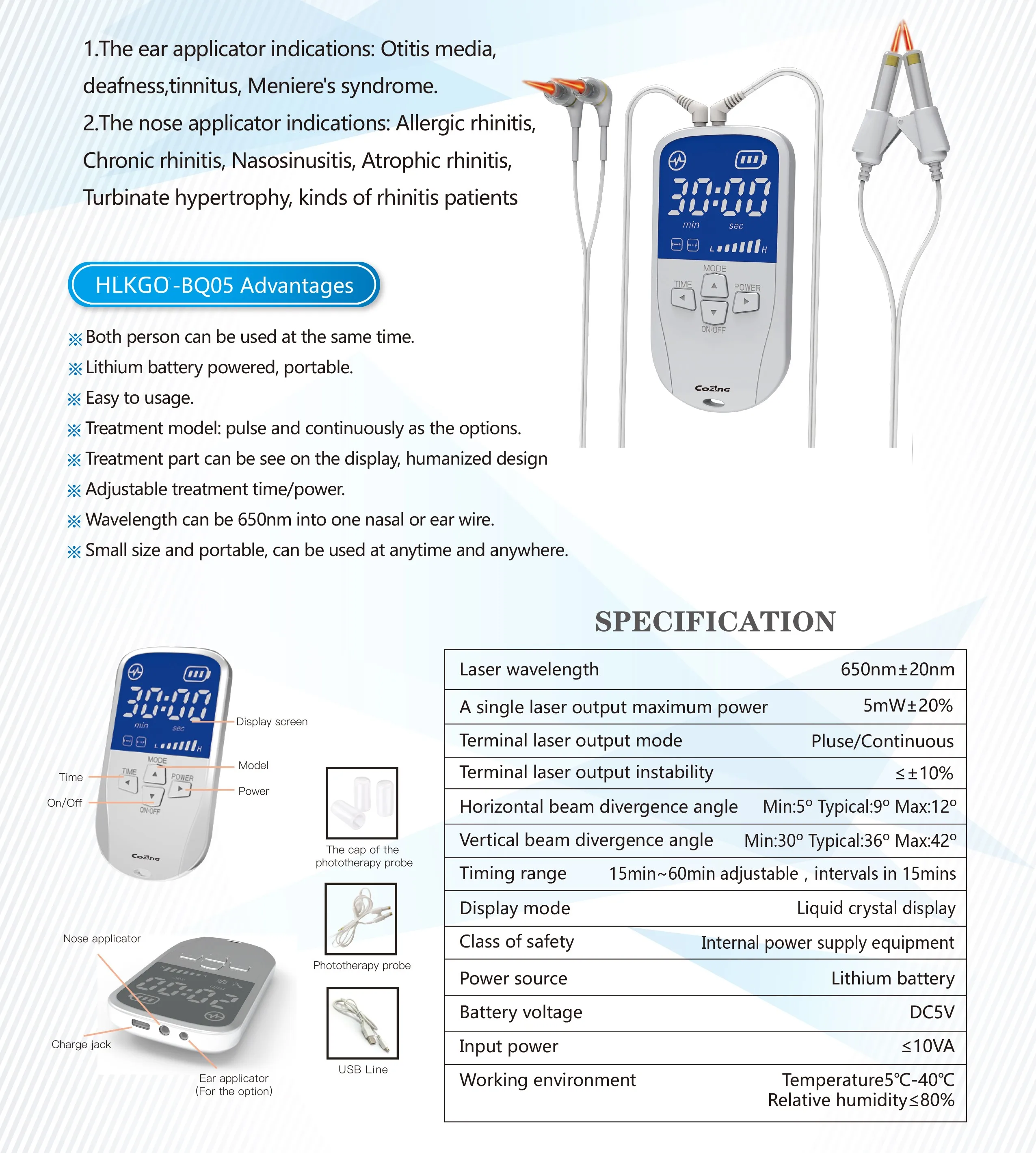 

650nm Infrared Laser Nasal Care Allergic Rhinitis Sinusitis Allergy Reliever Treatment Type-C Charging For Adult Children