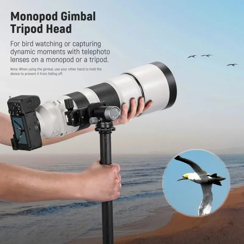 Camera Gimbal Tripod Head 360° Pan 90° Tilt Metal Low Profile Monopod Tripod Stand Ball Head Mount Adapter Quick Release