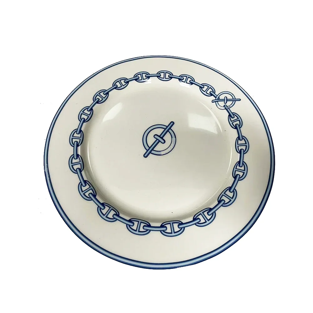 

Blue Chain Bone china dinner plate new coffee cup Western food plate daily gift luxury dinner plate four piece set