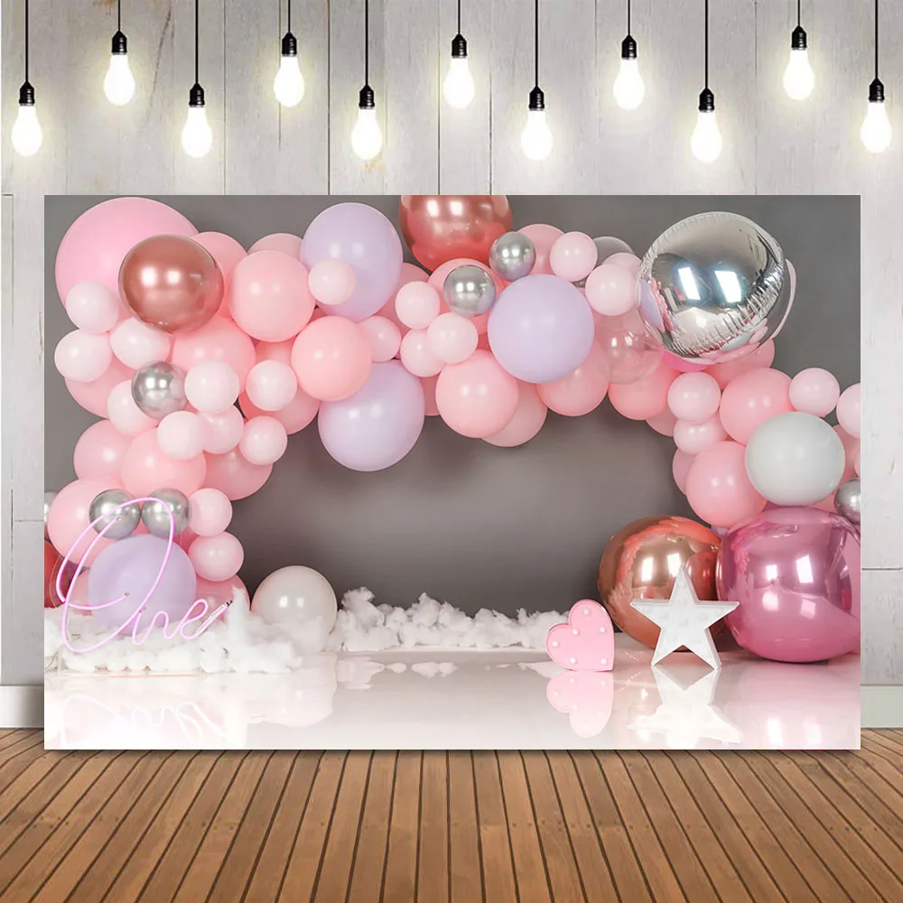 Girls Pink Birthday Backdrop for Photography 1st Birthday Newbron Kids Portrait Background for Photo Studio Cake Smash Banner