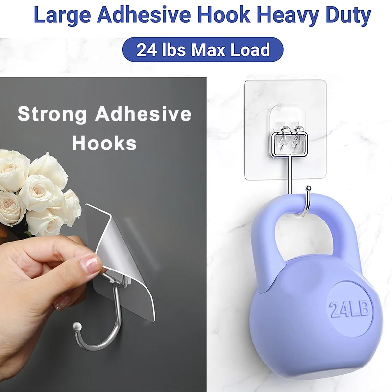 5/10Pcs Large Hooks Heavy Duty 22 lbs Waterproof Adhesive Wall Hooks Nail-Free Transparent Waterproof Hooks for Kitchen Bathroom