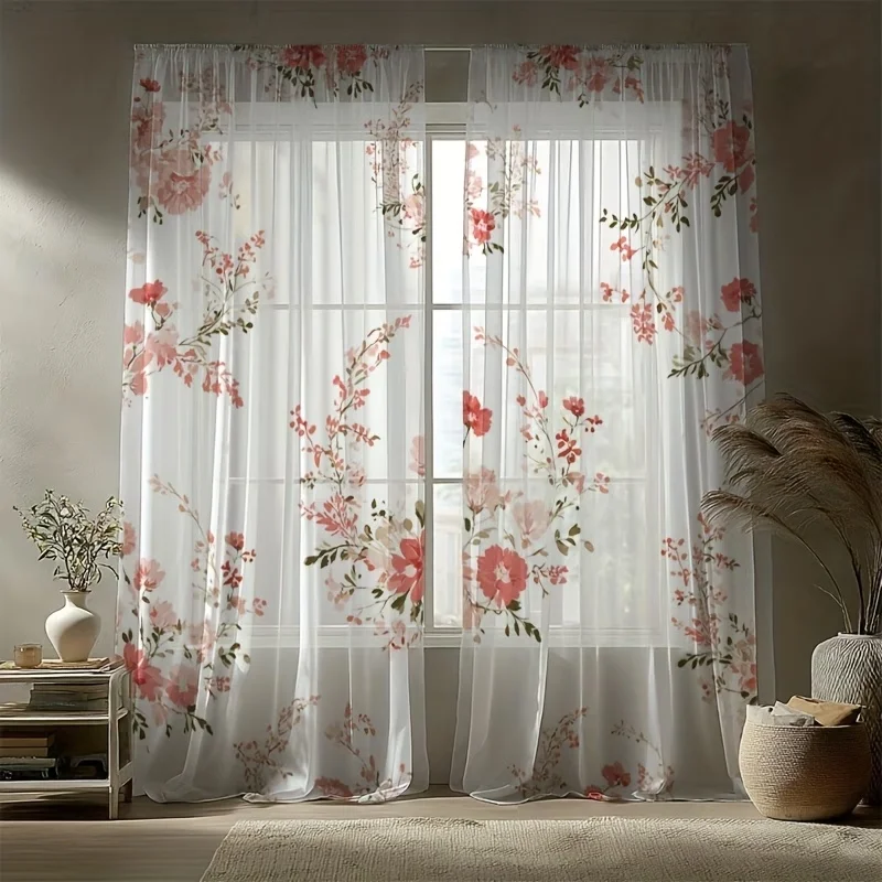 2PCS Digital Printing Sheer Curtain, Owl Forest Woodland Night Pattern, Wise Whimsical Nature Kids Bedroom Nursery Decor