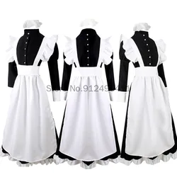 Women Long Maid Lolita Dress Anime Animation World Cafeteria Cafe Black White Cosplay Dress British Style Vestido Jhalloween