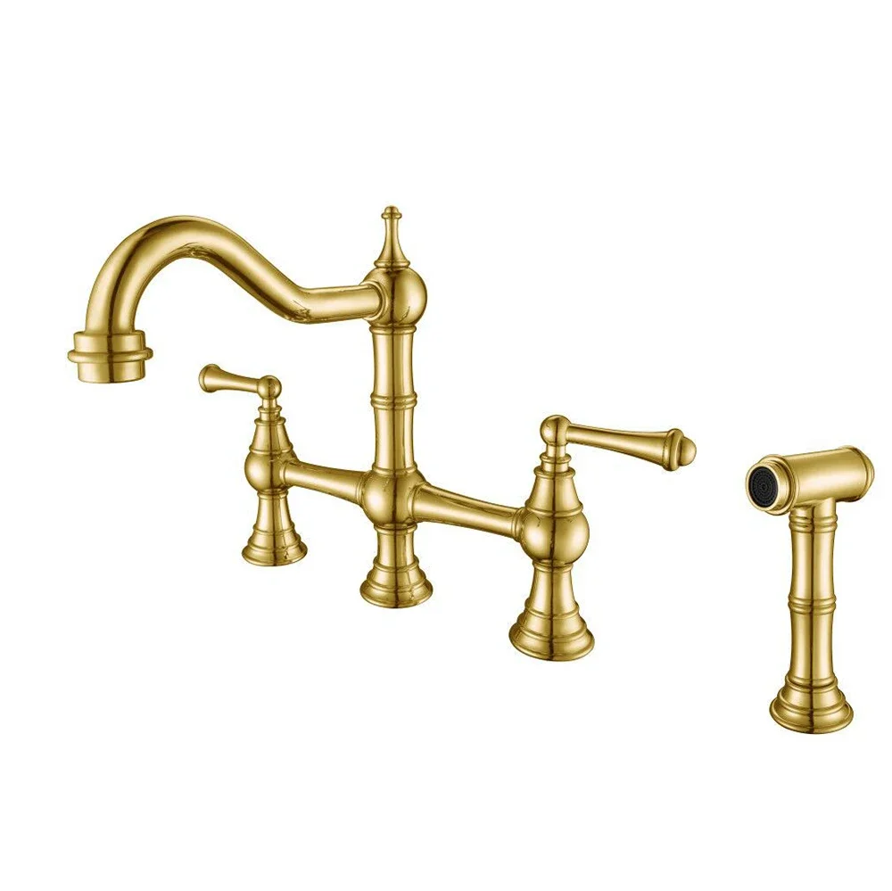 

YYHC-Golden Finished Solid Brass Four Holes Sink Mounted Kitchen Faucet