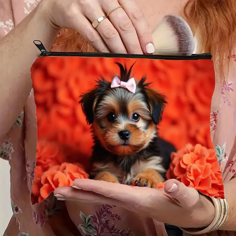 1 bolsa de cosméticos con estampado de perro Yorkshire Terrier, bolsa multifuncional con cremallera para mujer, organizador de viaje con cremallera, divertido regalo de cumpleaños