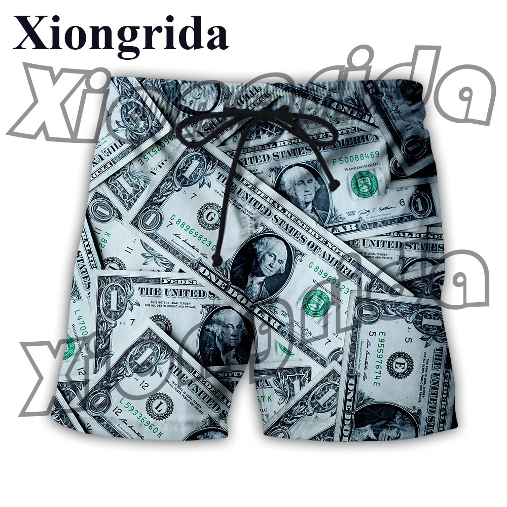 Money Print Shorts Fashion US Dollar Gold Coins 3D Printed Short Pants Mens Summer Beach Pants More Money More Rich Trunks