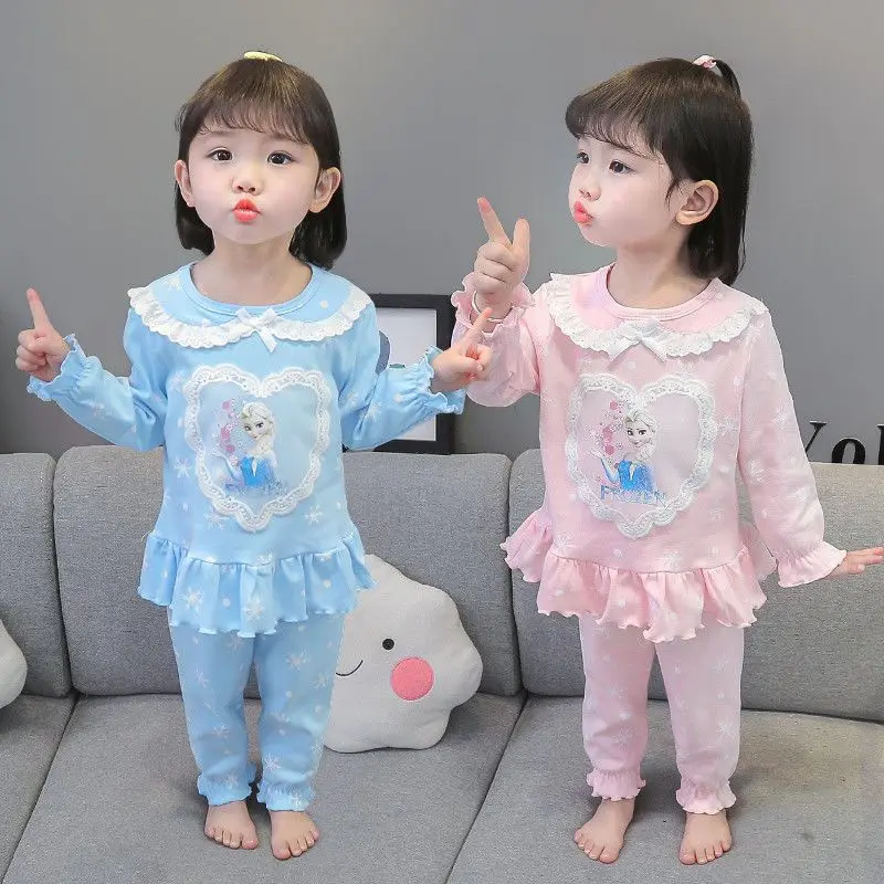 Girls Frozen Pajamas Kids Anna Elsa Cartoon Long Sleeve Clothing Set Baby Girls Casual Home Sleepwear Clothing Nightgown Suit