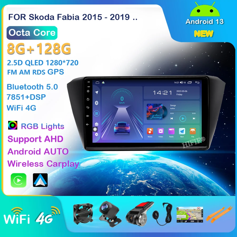 

Car Radio Multimedia Player For Skoda Fabia 2015-2019 Headunit GPS Navigation Android 13 QLED Screen Camera 4G Carplay