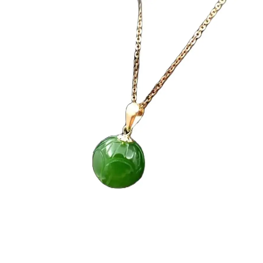 

SHILOVEM 18k YELLOW gold Natural green Jasper pendant none necklace fine Jewelry women wedding new gift 8mm yzz0808600by