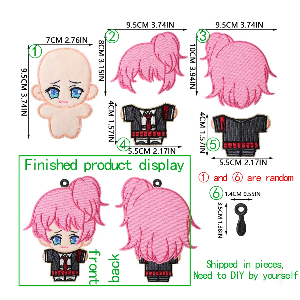 DIY Unassembled Felt Doll Keychain Kit Q Version Anime Character Iron on Embroidery Patches Bag Charm Ornament Craft Accessory