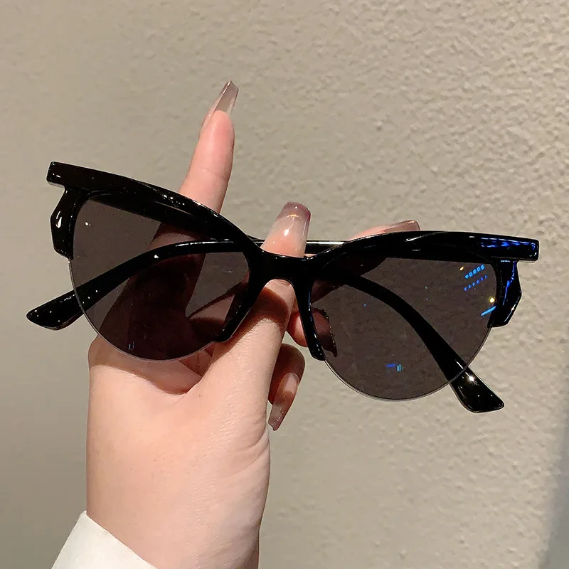 Sexy Vintage Y2K Cat Eye Half Frame Sunglasses Women For Men Sun Glasses Punk Luxury Brand Designer Popular Pink Cool Shades