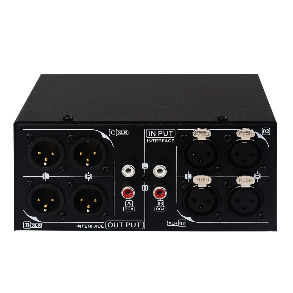 3 in 3 out fully balanced XLR signal passive stereo selector switch switcher/balanced XLR to unbalanced RCA audio converter