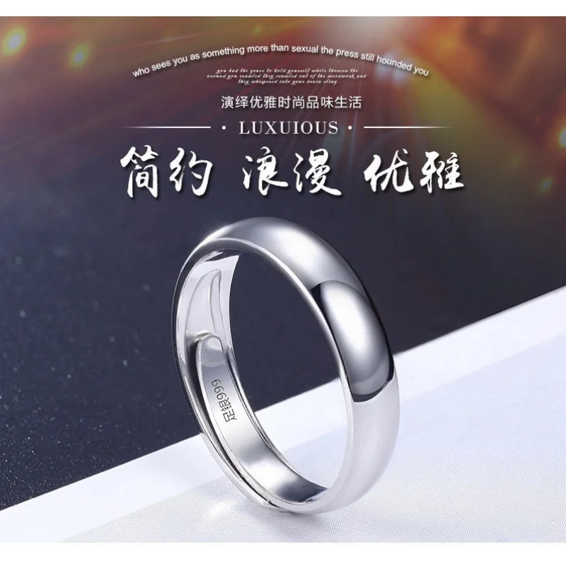 999Pure silver ring Silver Couple Ring Open-End Polished Silver Ring  Silver Simple Love Couple Rings