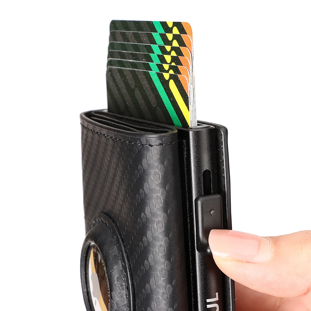 HUMERPAUL Carbon Fiber Men Wallet for AirTag RFID Credit Card Holder Smart Pop Up Aluminium AirTag Case with Trifold Money Clip