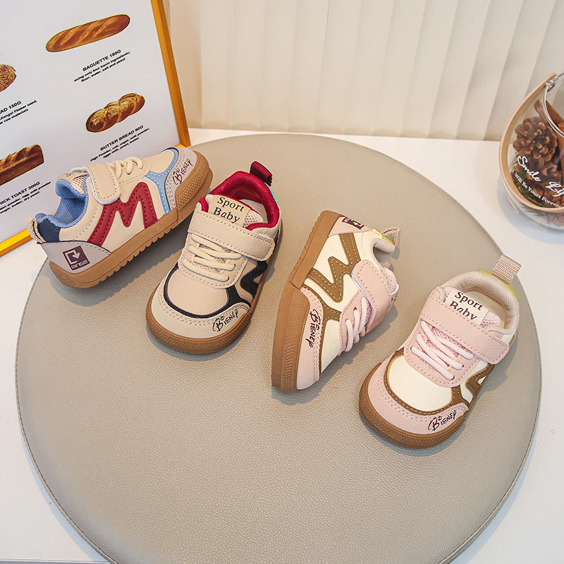 Little Toddler Color Block Retro Sneakers, Hook‑and‑Loop Faux Lace‑Up Soft Non‑Slip Casual Walking Shoes