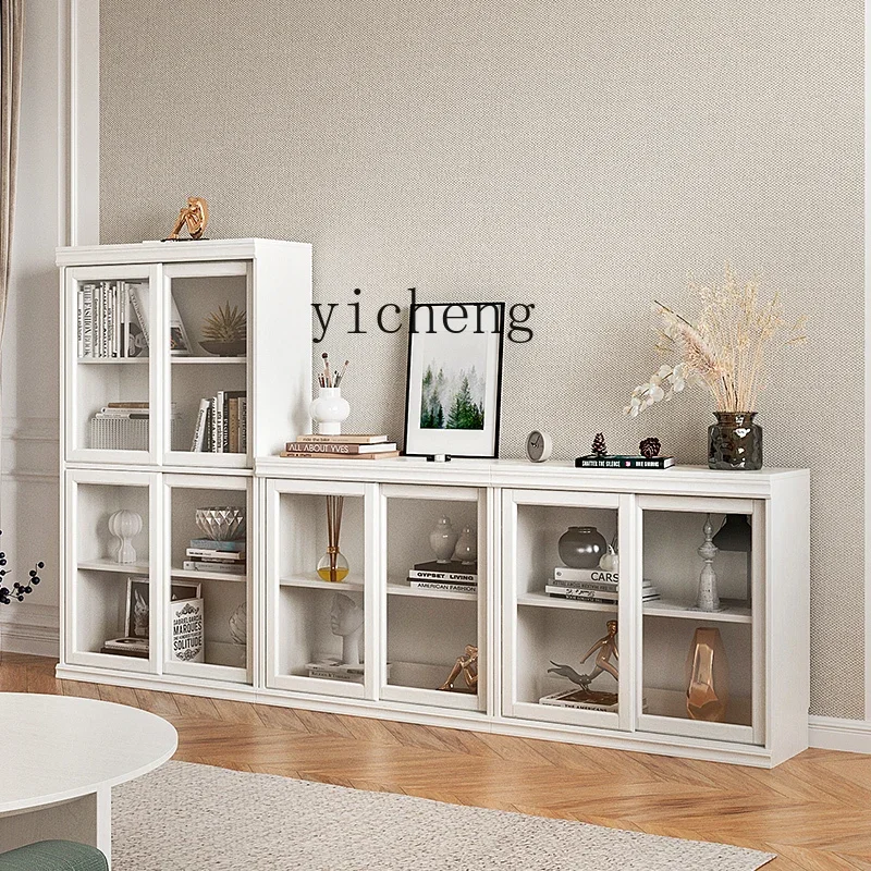 

ZC household bookcase floor-to-ceiling bookshelf locker dust-proof wall solid wood combination bookcase